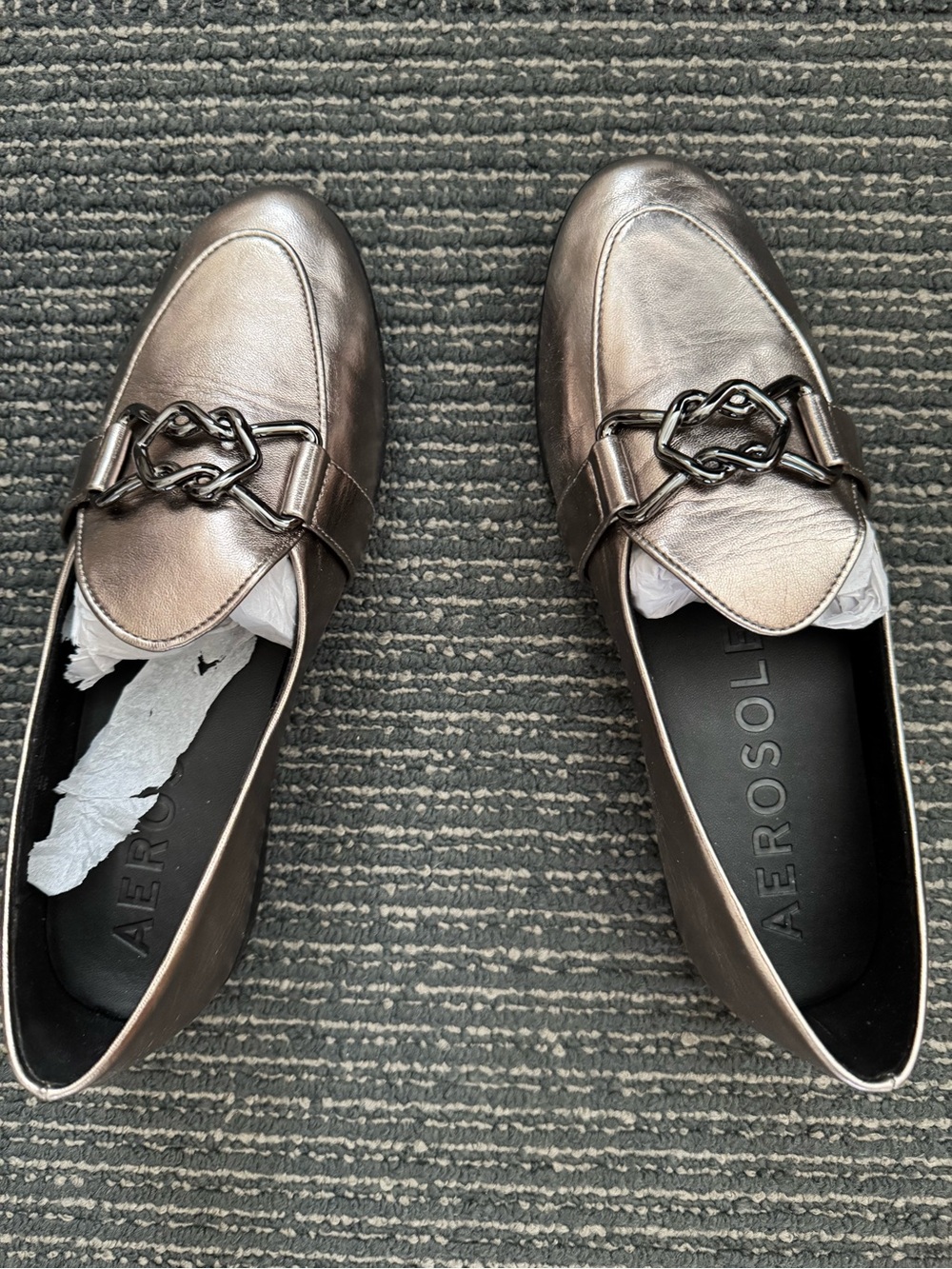 AEROSOLES Graphite Faux-Leather Borgio Loafers Sz 8 NBW